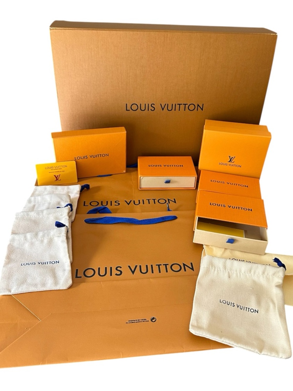 Authentic Louis Vuitton Brown and Orange Packaging Box, dust and shopping bag